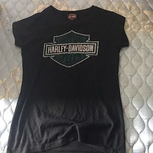 Colors are black green and silver. Size is a medium. Brand is Harley Davidson